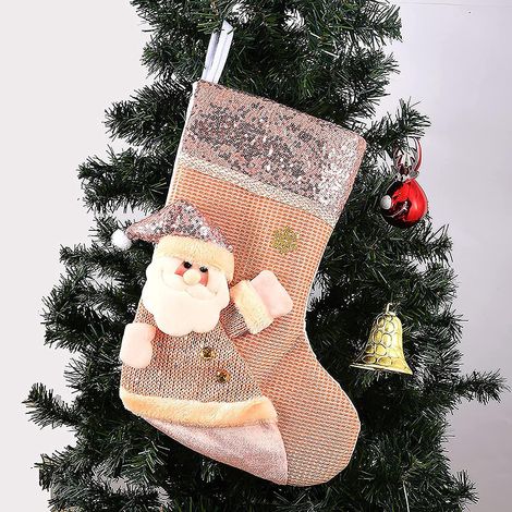 Weihnachtsstrümpfe, 40 cm große 3D-Glitzerpuppe, Geschenktüte, hängende Strümpfe für Kinder, Heimdeko, Partyzubehör, A3-Format
