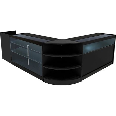 Comptoirs de Vente en MDF Noir à LED Blancs Ensemble Hyperion LM60 TB60 B1500 K1500 3 Unités de Rangement Étagères Internes Portes Coulissantes Verouillables Réception Bureau Vêtements [Clés INCLUS] (1/5)