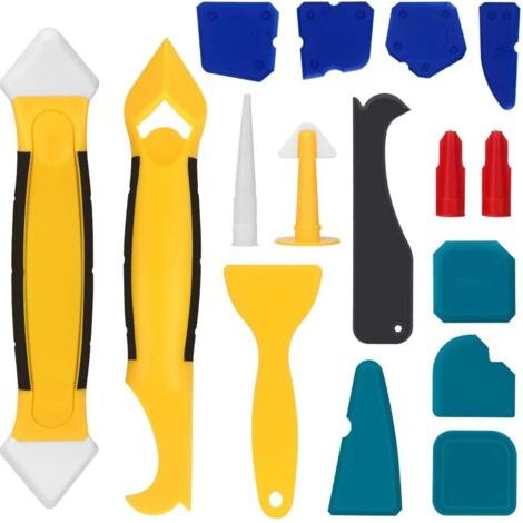 Lisseur Joint Silicone 16 Pieces Joint Calfeutrage Outils, Coulis D'étanchéité Lissage Outil Kit Rretrait Calfeutrage Outils de Scellant Finition Kit pour Salle de Bain Cuisine