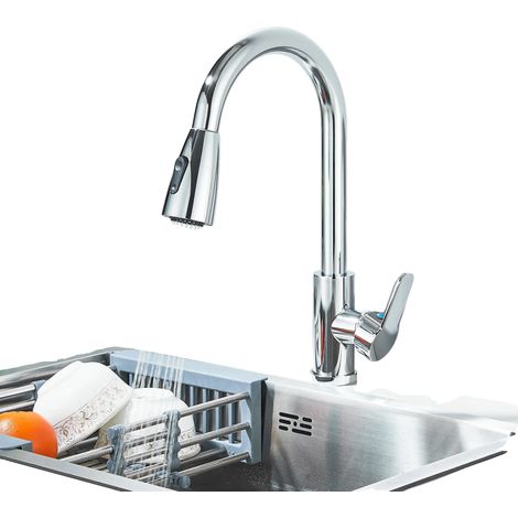 Grifo de cocina con caño flexible retráctil, función de rociado giratorio, cromado. (1/2)