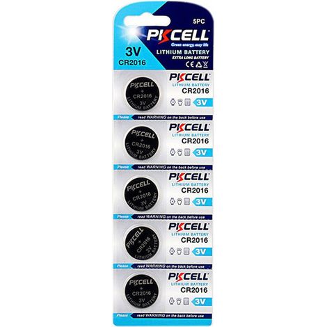 Pkcell – Lot de 5 piles bouton CR2016 3V 75mAh lithium – Pour appareils électroniques – Longue durée de vie – Compatible avec souris, réveils, télécommandes (1/4)