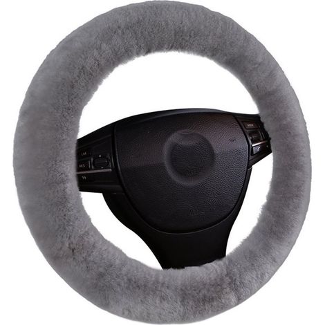 Coprivolante in pelle di pecora - Pelle di pecora - Morbido - Coprivolante invernale caldo - Adatto a volanti con diametro di 35-42 cm - Grigio (1/5)