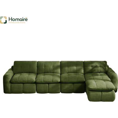 Canapé modulable en chenille vert avec accoudoirs 334 x 160 x 68 cm HOMAIRE (1/5)