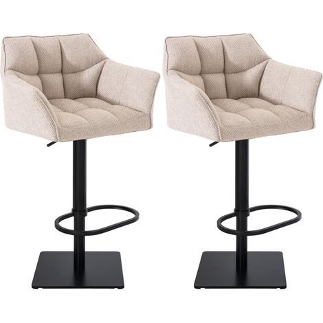 Set di 2 sgabelli da bar regolabili in tessuto beige con seduta imbottita e avvolgente e base quadrata in metallo nero 100005838