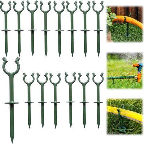 Piquets de maintien de tuyau lot de 20 - supports 19 x 2,5 cm pour jardin, verts (1/5)