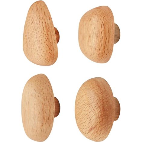 Ganchos de pared de madera con forma de guijarro - Juego de 4 (1/5)