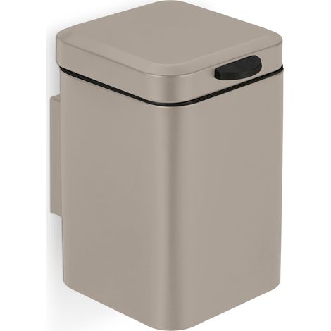 Relaxdays Cestino da Bagno da Muro, 3 L, Chiusura Automatica, Secchio Interno Estraibile, Bidone in Acciaio Inox, Beige (1/4)