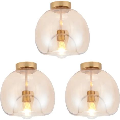 3x Plafonnier Moderne en Verre,E27 Creatif Lampe de Plafond Industriel Abat-jour en Verre Style Nordique 25cm Lustre Retro,Or (1/5)