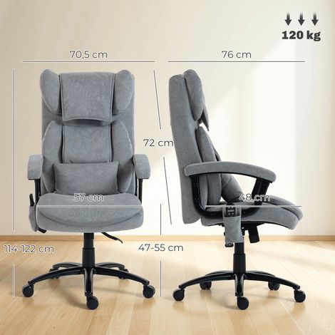 Fauteuil de bureau ergonomique massant avec 4 points de pétrissage, fauteuil de direction avec dossier papillon haut, assise large, gris (1/5)