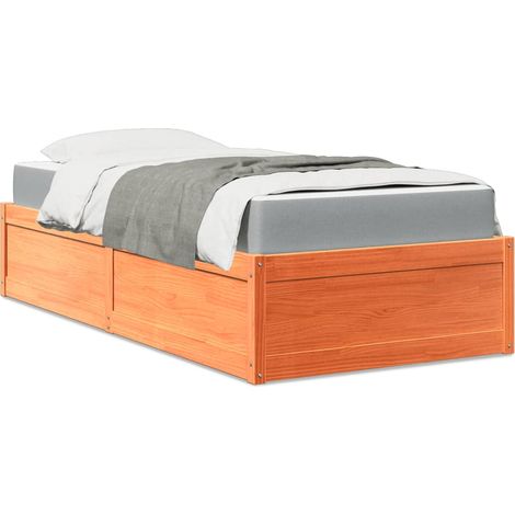 Cama con colchón madera maciza de pino marrón cera 100x200 cm vidaXL (1/5)