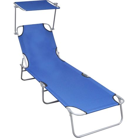Tumbona plegable tumbona cama de jardín mobiliario de terraza con toldo de aluminio azul 020012821