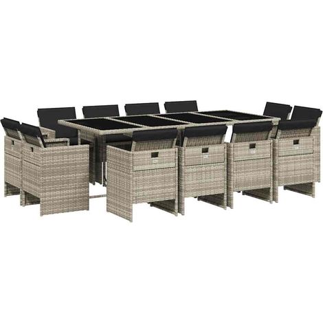 Maison Exclusive - 13-tlg. Garten-Essgruppe mit Kissen Hellgrau P