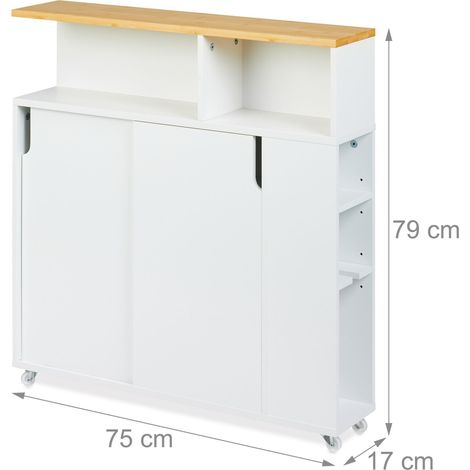 Carrello stretto da bagno mobile portaoggetti 6 scomparti 75 x 40 x 20 cm in MDF bianco 130016416