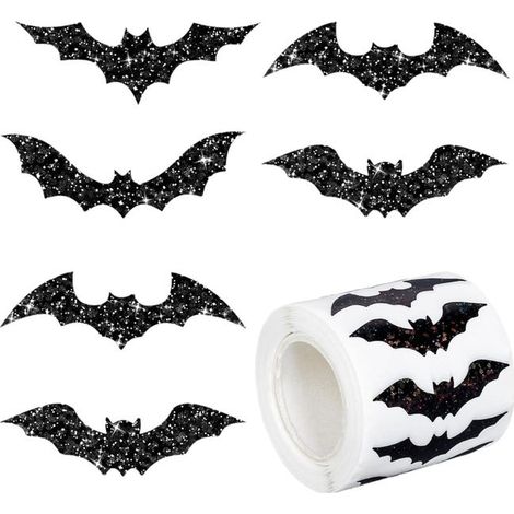 Gommettes Halloween, 500 PCS Rouleau D'autocollants Chauve-Souris, Autocollants à Paillettes (chauve-souris) (1/5)