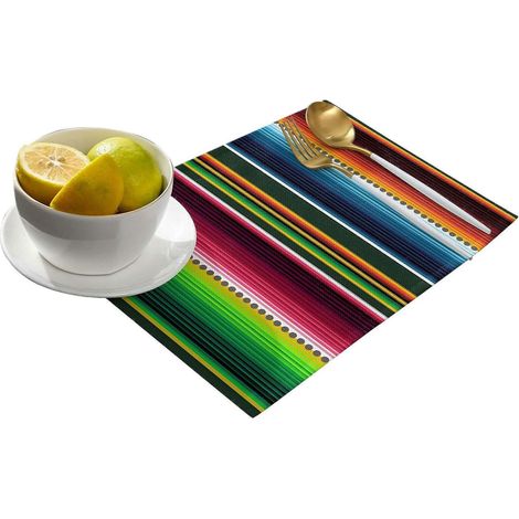 Ensemble de 4 sets de table en lin lavable, antidérapants et résistants à la chaleur, faciles à nettoyer, à rayures colorées. (1/4)