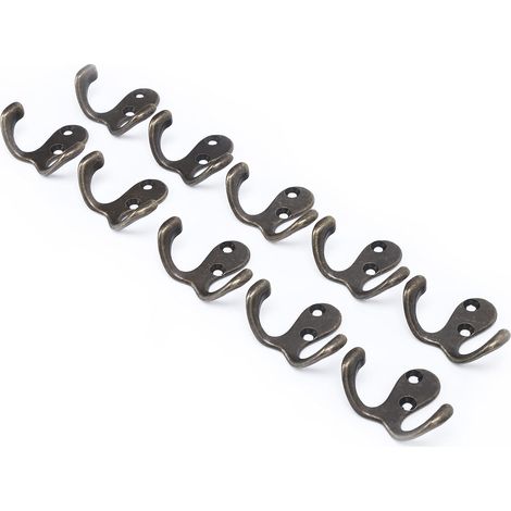 Lot de 10 petits crochets à double griffe robustes, antirouille et pratiques, fixations murales pour manteaux,vêtements,clés (peti (1/5)