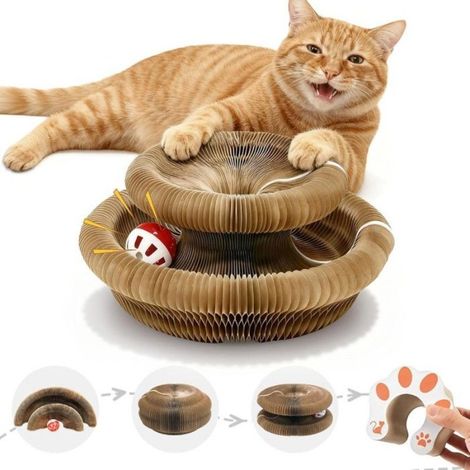 Griffoir pour Chat - Carton Ondulé Réversible avec Clochette - Design Anti-Stress Résistant et Durable (1/5)