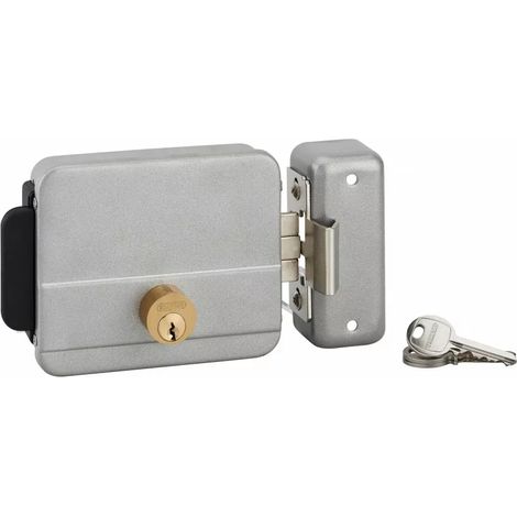 Thirard – Serrure électrique horizontale en applique pour portail – Mécanisme réversible – Tension 12V – Axe réglable 50 à 70mm – 3 clés en acier nickelé