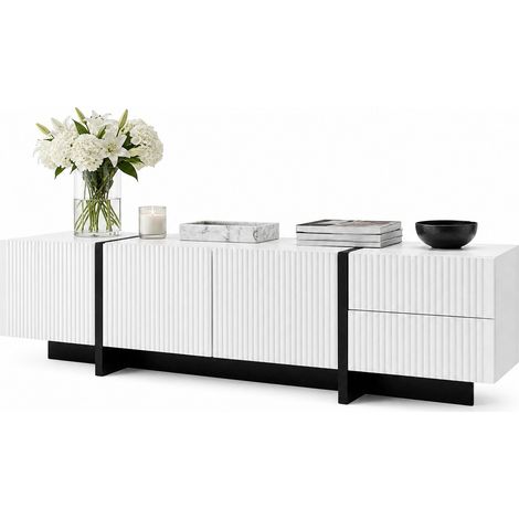 Mueble TV de 190 cm con 2 cajones y 3 puertas, amplio espacio de almacenamiento, diseño moderno en blanco y negro, MDF y tablero de partículas, ideal para salón, CHICFURN (1/5)