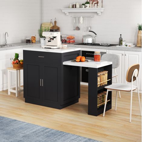 Meuble de cuisine avec table extensible 2 à 6 places, prises USB, rangements, noir DESVIAE (1/5)