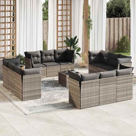 Set sofás de jardín con cojines 13 piezas ratán sintético gris vidaXL (1/3)