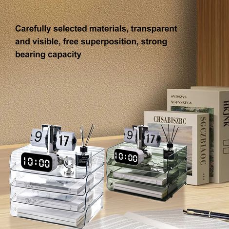 Organiseur de bureau A4 transparent superposable - Rangement de fichiers [32.5x25x7.5cm] (1/5)