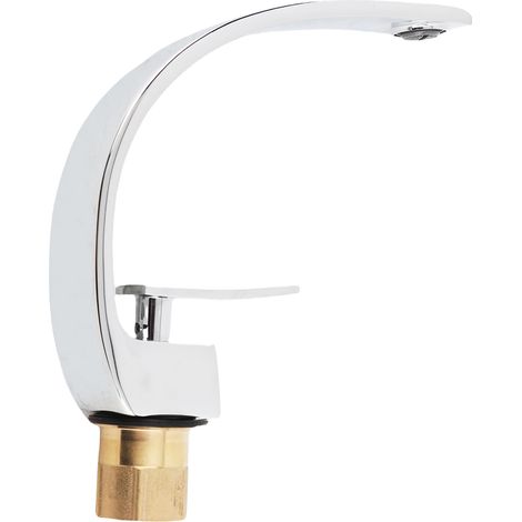 Robinet mitigeur de lavabo G1/2 à poignée unique avec flexible, eau chaude et froide, design incurvé et design courbé. (1/5)