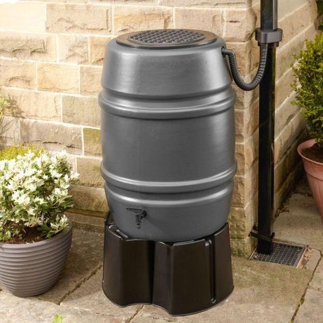 Harcostar 168L Water Butt Barrel With Stand and Diverter GREY