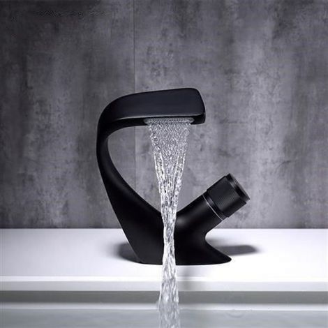 Mitigeur Lavabo Noir Moderne - Robinet Montage Plan - Sortie Eau Chaude/Froide - Tuyau d'Alimentation 60 cm - pour Salle de Bain Contemporaine (1/5)