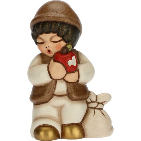 THUN - Presepe 2022 - Statuina Presepe Bimbo con Mela in Ceramica Decorata a Mano, Versione Vestito Bianco - Linea Presepe Classico - 4,3x3x6,5 cm h (1/5)