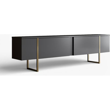 Mueble TV moderno de madera melamínica y metal Luxe Antracita - Oro
