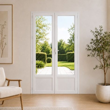 Porte fenêtre PVC blanc 2 vantaux hors tout H 218 x L 156 cm ouverture française pour pose en neuf