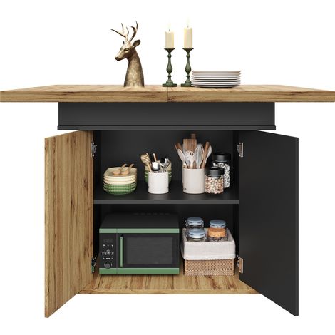 CHICFURN Mesa de comedor extensible 110-140 x 80 x 75 cm MDF negro y madera (1/5)