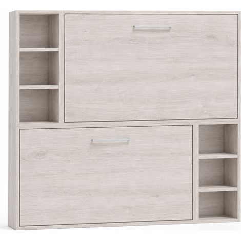Lit escamotable superposé avec niches de rangement BRIANO Sans matelas Chêne gris-90x200-Cadre Chêne gris-Façade Chêne gris (1/5)