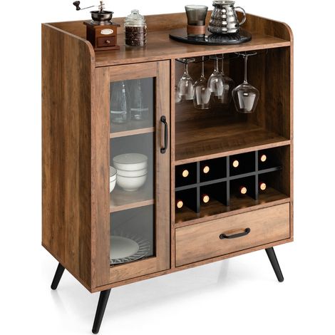 Mobile buffet in legno con anta e cassetto portaoggetti, Credenza contenitore per cucina sala da pranzo Marrone (1/3)