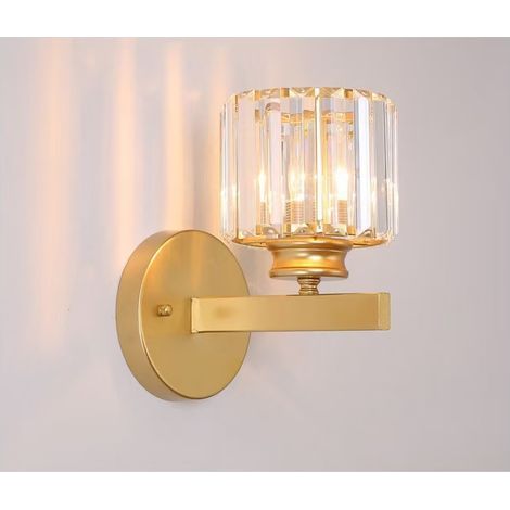 Métal LED Applique Postmoderne Exquis Cristal Applique À La Maison Décoration Applique Salon TV Applique Murale Chambre Chevet Lanterne E27 Verre Allée Escalier (Doré) (1/5)