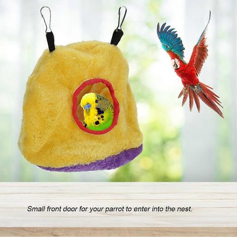 Nid pour perroquet, hamac suspendu en peluche chaude et coupe-vent, niche pour oiseau de compagnie, jaune M (1/5)