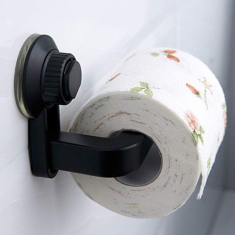 Toilettenpapierhalter mit Saugnapf – Wandmontage ohne Bohren – Starke Haftung – Für Bad und Küche – Schwarz