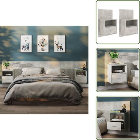 Muebles de pared - vidaXL Mesitas de noche de pared 2 unidades color gris hormigón - Mesita de noche de pared