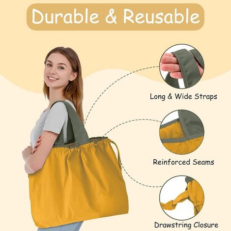 Bolsa de compras grande - Bolsa reutilizable - Para ir de compras al supermercado - Gran capacidad - 52 x 42 cm - Negra (1/5)