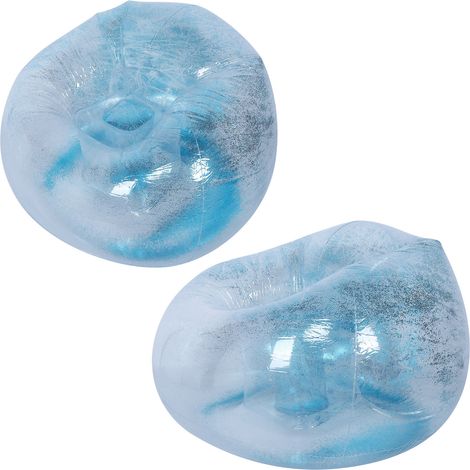 Canapé gonflable transparent à paillettes pour adultes, canapé gonflable d'extérieur transparent à paillettes, tabouret rond bleu très tendance. (1/5)