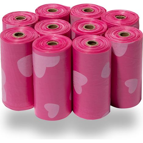 Hundekotbeutel (150 Stück) by Best Pet Supplies - Dicker Kunststoff, Rosa Herzen, size 33x23 cm - leicht zu transportieren