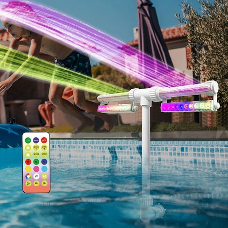 FIANAO – Fontaine de piscine double jet avec LED 7 couleurs – télécommande, minuterie 2/4/6 h, IP65 – 50 × 42 cm, blanc (1/5)