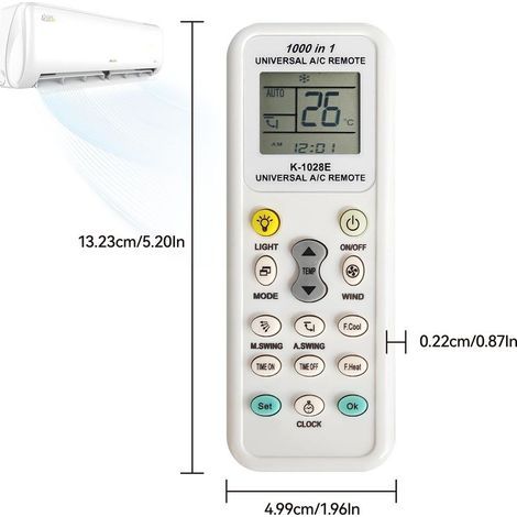K-1028E Télécommande universelle pour climatiseur 1000 en 1 A/C Télécommande LCD numérique Compatible avec Fujitsu, LG, Panasonic, Samsung, Mitsubishi (1/4)