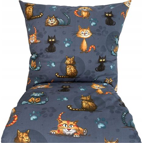 Kinderbettwäsche-Set 120x160 cm, Baumwolle, 2-teilig, dick, poliert, Katzenmotiv