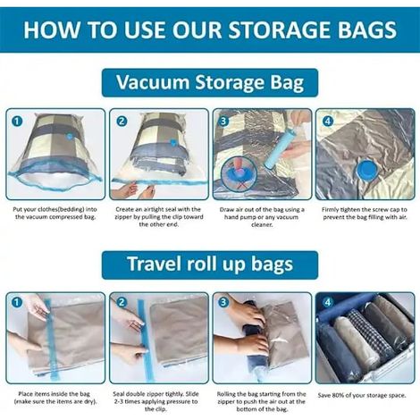 Sacs de rangement sous vide 70 x 50 cm - Sacs de rangement réutilisables pour vêtements, double fermeture éclair et pompe incluses - Lot de 4-AquaForge (1/4)
