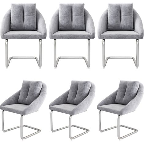 Chaise de salle à manger en velours, lot de 6 avec coussins, chaise pivotante de luxe pour salon et chambre, chaise pivotante relaxante, pieds de soutien courbés, gris (1/5)