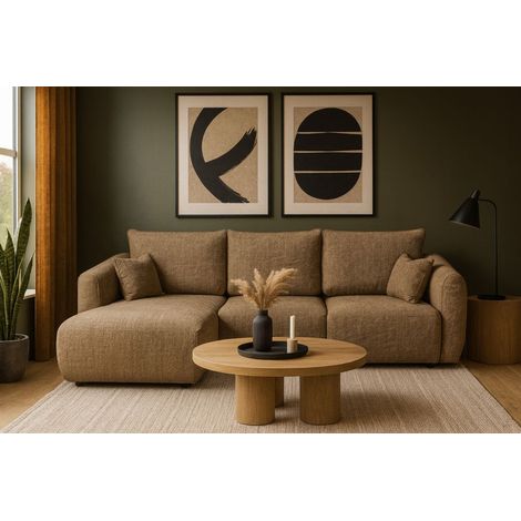 Ecksofa mit Schlaffunktion RUDEN Sofa in Stoff Bello Braun Ottomane Links (1/5)