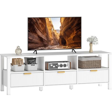 Meuble TV de 152 cm de haut, pour téléviseurs jusqu'à 65 pouces, avec 3 tiroirs et 3 étagères ouvertes, 152 x 39,5 x 50 cm, blanc