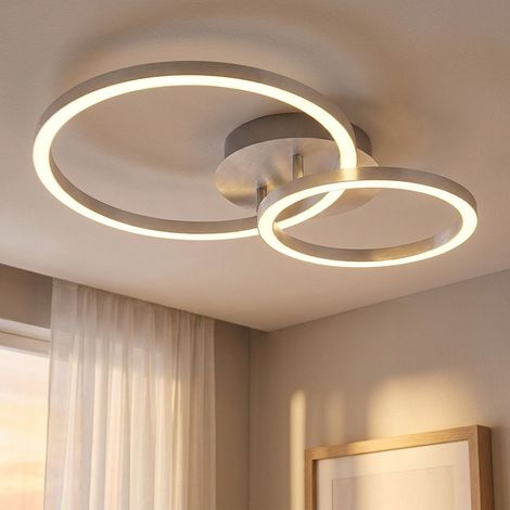 Plafoniera a LED, lampada da soffitto, lampada da soggiorno, bianco opalino, acrilico, alluminio, H 7 cm (1/5)